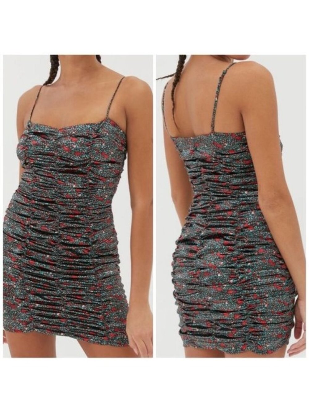 URBAN OUTFITTERS Dark Rose Floral Ruched Mini Dress Size Large NEW NWT